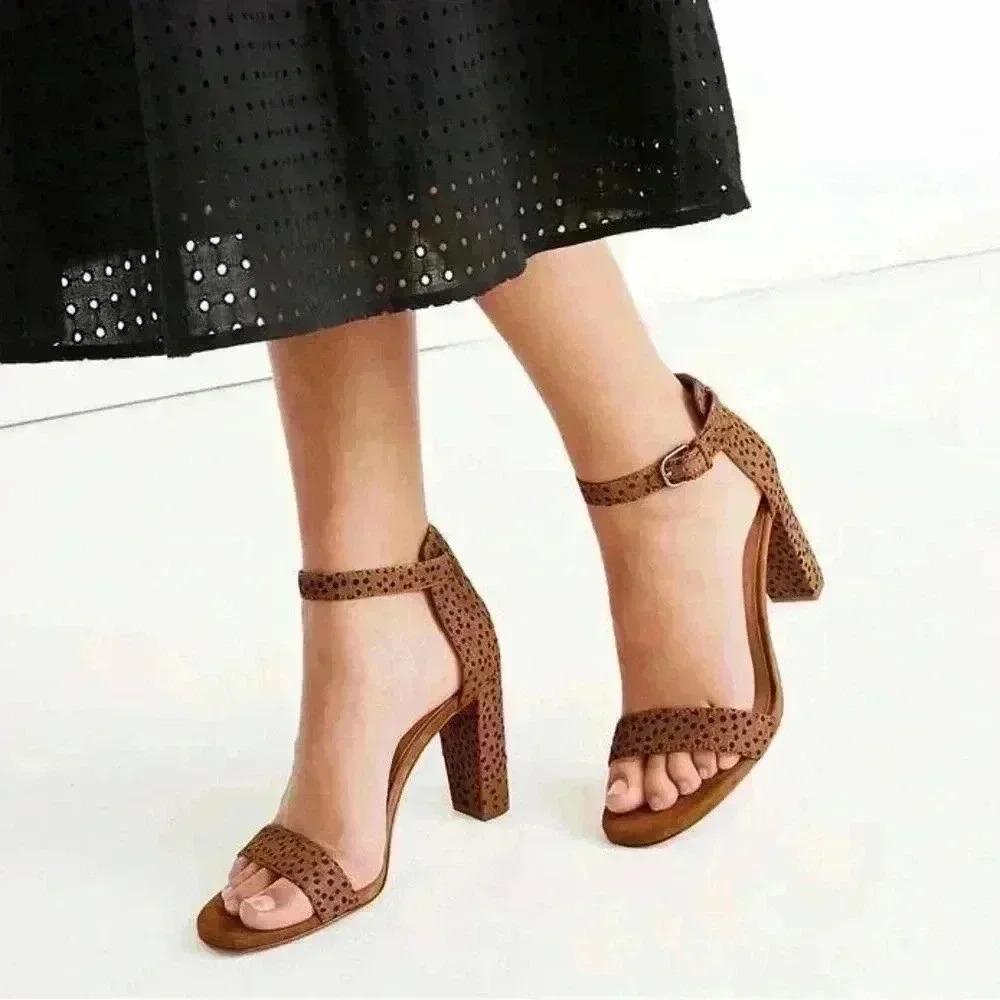 Madewell The Brooke Ankle Strap Open Toe Sandal Heels Spot Dot Calf Hair Size 7